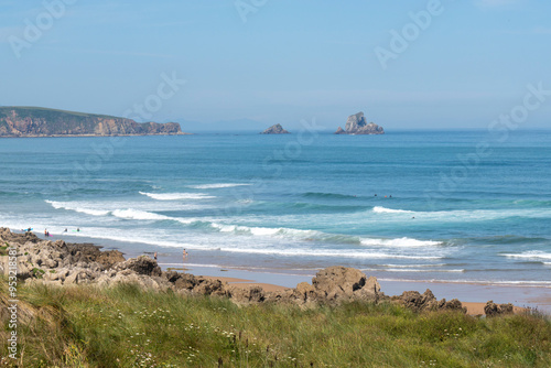 Fototapeta Naklejka Na Ścianę i Meble -  Canallave beach in Pielagos Cantabria Spain      orning of summer with low tide, Liencres dunes natural park.