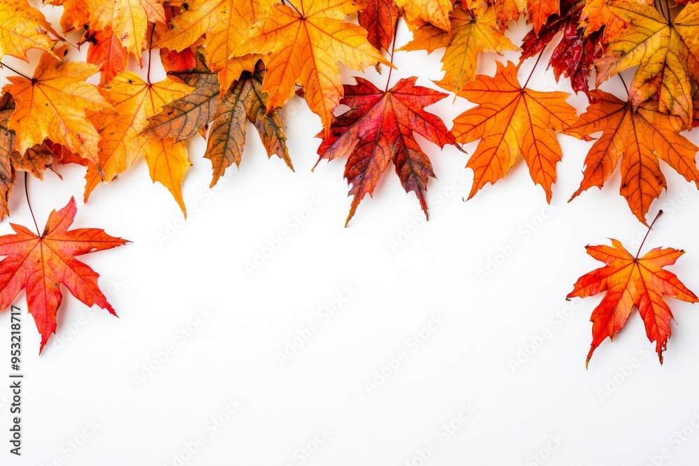 Autumn Maple Leaves Flat Lay White Background created with Generative AI Autumn Maple Leaves Flat Lay White Background created with Generative AI