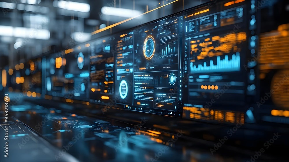 Naklejka premium Futuristic Digital Interface with Blue and Orange Lights