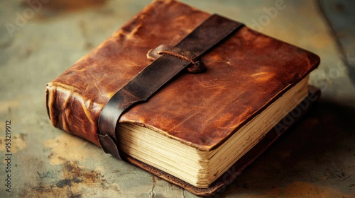 A well-preserved classic leather-bound journal with yellowed pages, symbolizing timeless thoughts and memories