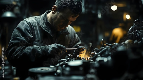 A mechanic works on a large...