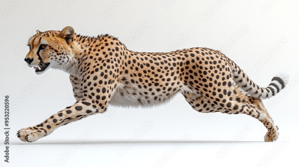 Cheetah in Motion: A majestic cheetah in full sprint, its spotted fur blurring against a white backdrop. The image captures the raw power and speed of this incredible animal, highlighting its sleek, Cheetah in Motion: A majestic cheetah in full sprint, its spotted fur blurring against a white backdrop. The image captures the raw power and speed of this incredible animal, highlighting its sleek,