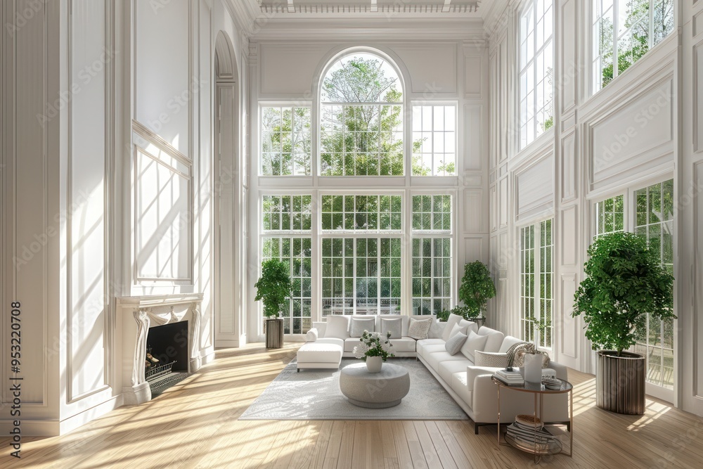 Fototapeta premium Spacious Interior Design with Large Windows and Natural Light