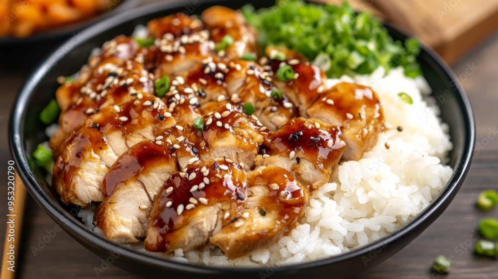 Chicken w/ teriyaki sauce, rice Chicken w/ teriyaki sauce, rice