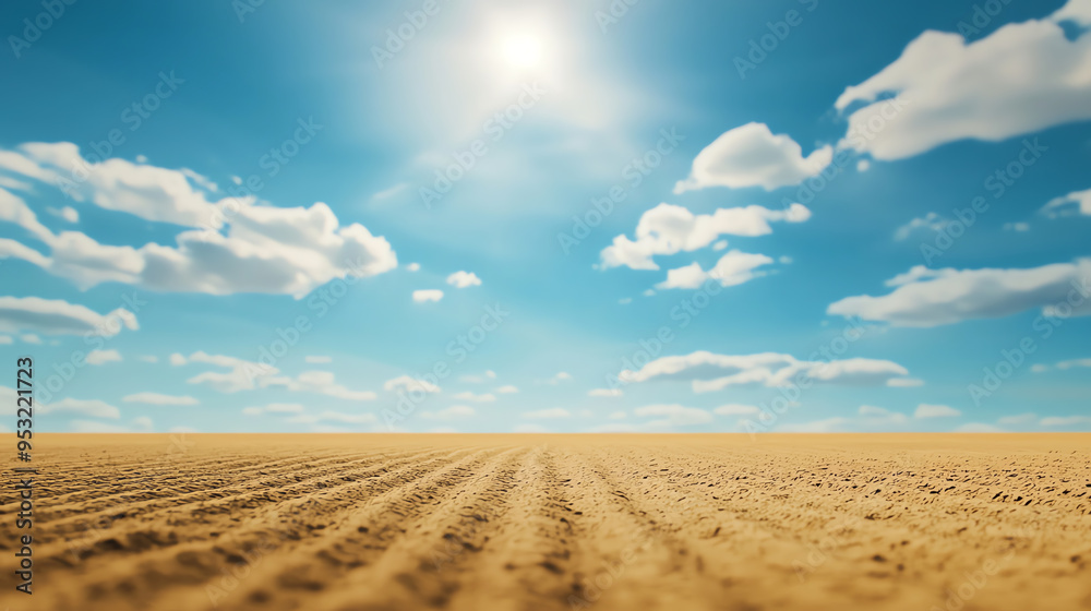 Vast desert landscape under a bright sun with blue sky and soft clouds, showcasing serene beauty and endless horizons. Vast desert landscape under a bright sun with blue sky and soft clouds, showcasing serene beauty and endless horizons.