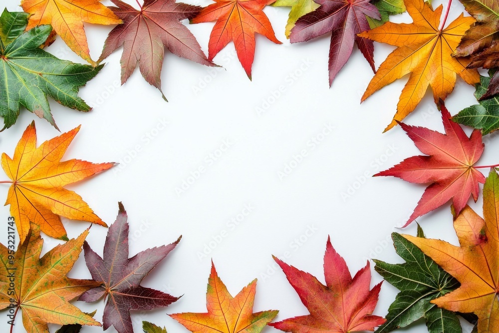 Autumn Maple Leaves Flat Lay White Background created with Generative AI Autumn Maple Leaves Flat Lay White Background created with Generative AI