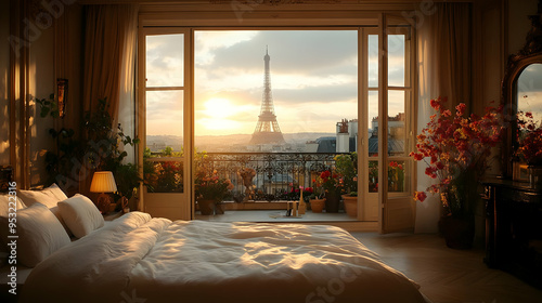 A Parisian bedroom with a v...