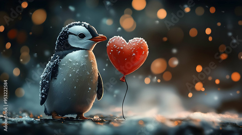 A penguin in a snowy landsc...