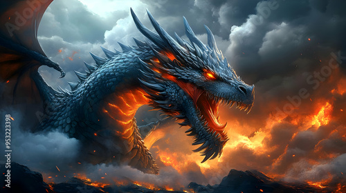 A powerful dragon with fier...