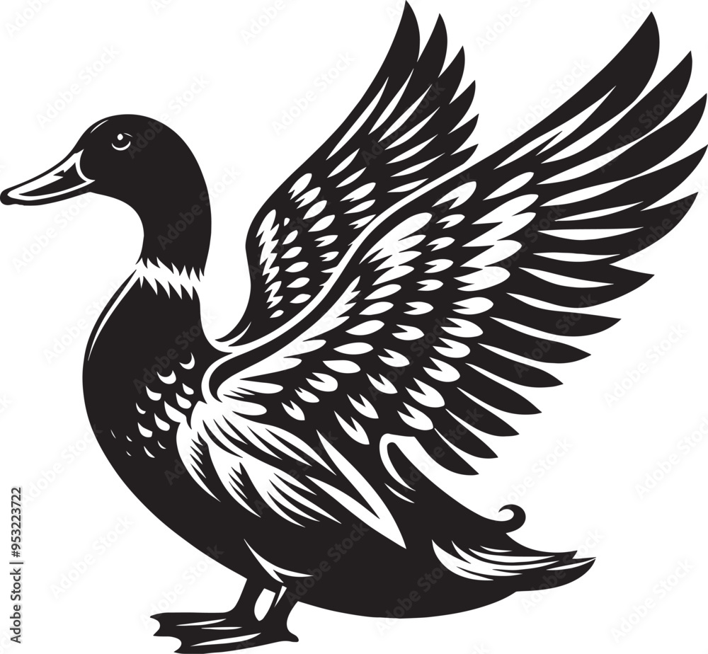 Fototapeta premium Duck Silhouette isolated on white background Minimalist duck vector illustration