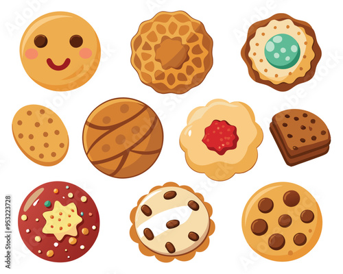 set of different types of cookies vector illustration