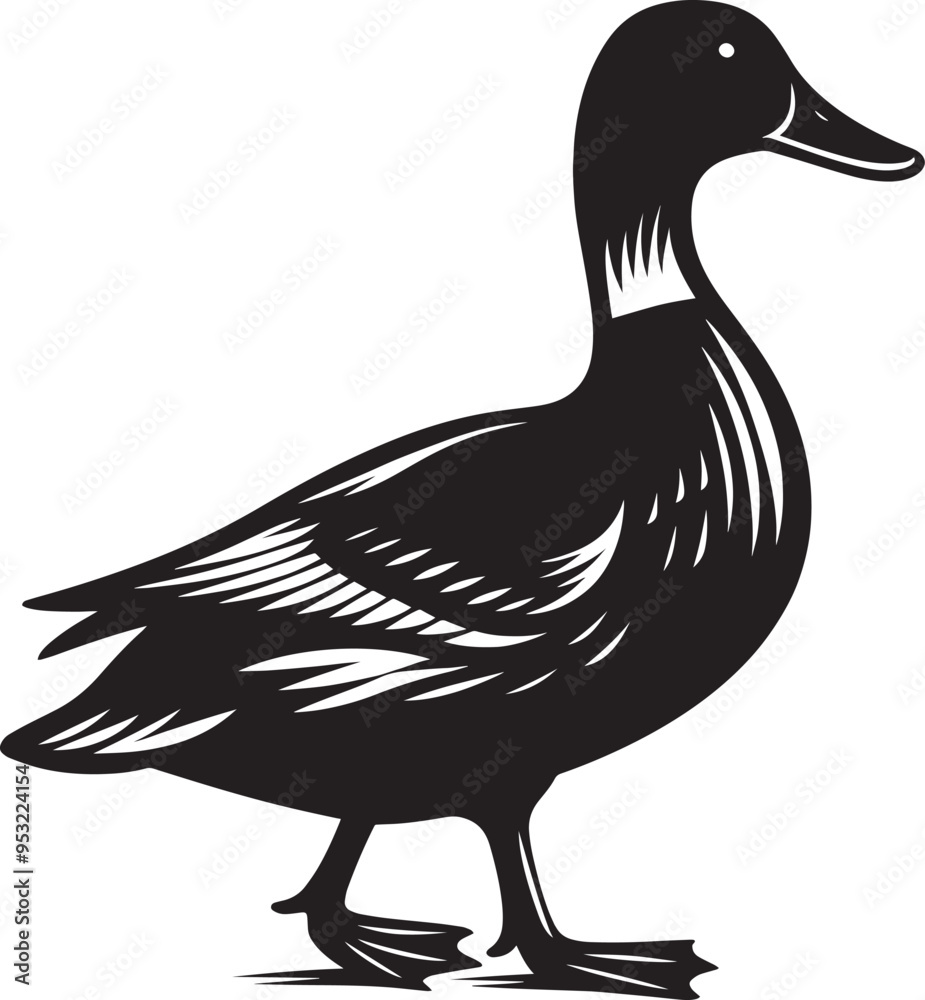 Fototapeta premium Duck Silhouette isolated on white background Minimalist duck vector illustration