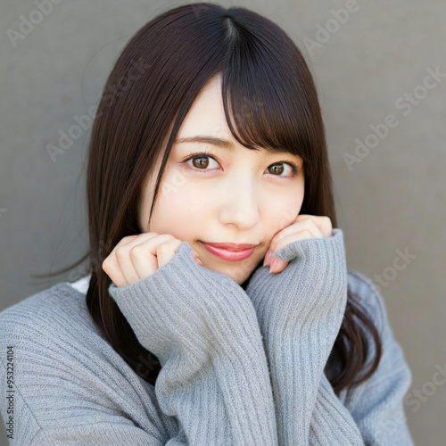 Japanese woman in her 20s, cute, shy face, smile