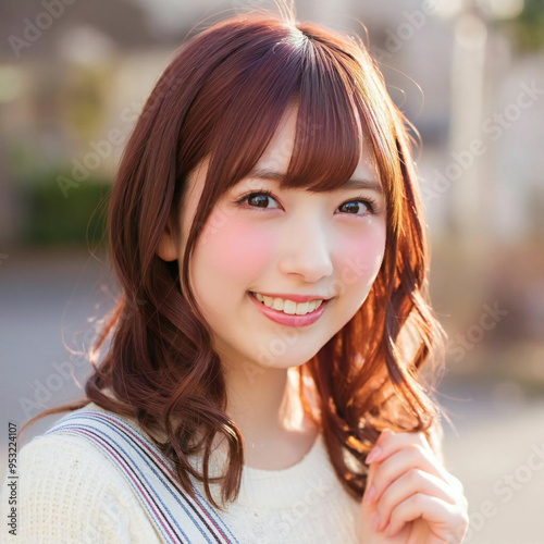 Japanese woman in her 20s, cute, shy face, smile