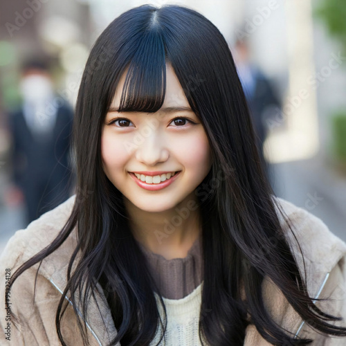 Japanese woman in her 20s, cute, shy face, smile