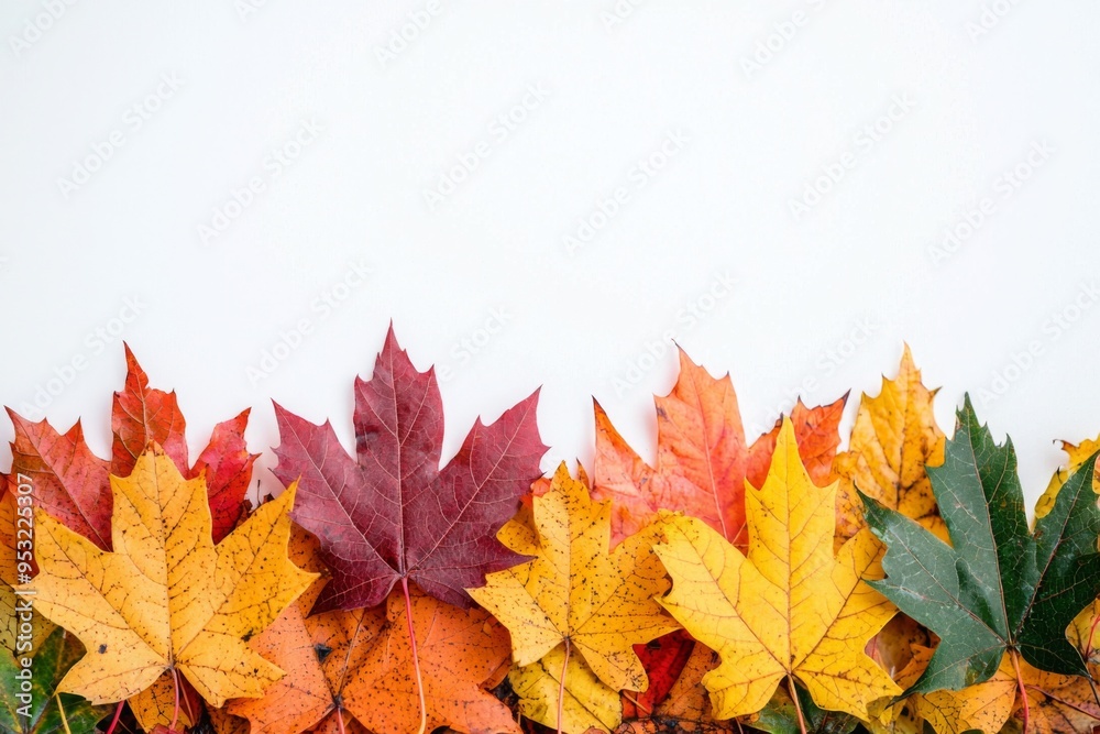 Autumn Maple Leaves Flat Lay White Background created with Generative AI Autumn Maple Leaves Flat Lay White Background created with Generative AI