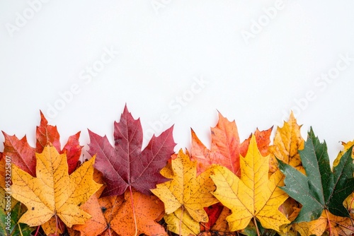 Autumn Maple Leaves Flat Lay White Background created with Generative AI