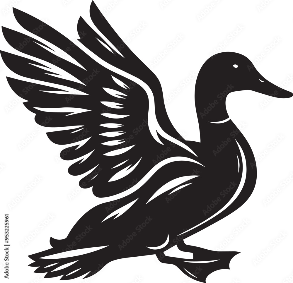 Fototapeta premium Duck Silhouette isolated on white background Minimalist duck vector illustration