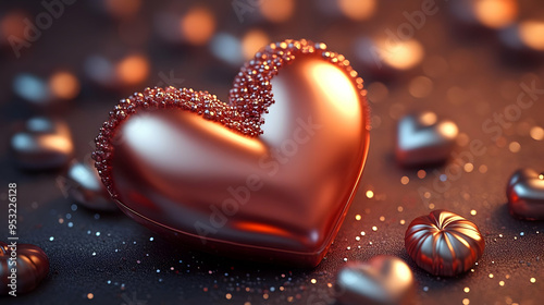 A shiny rose gold heart sit...