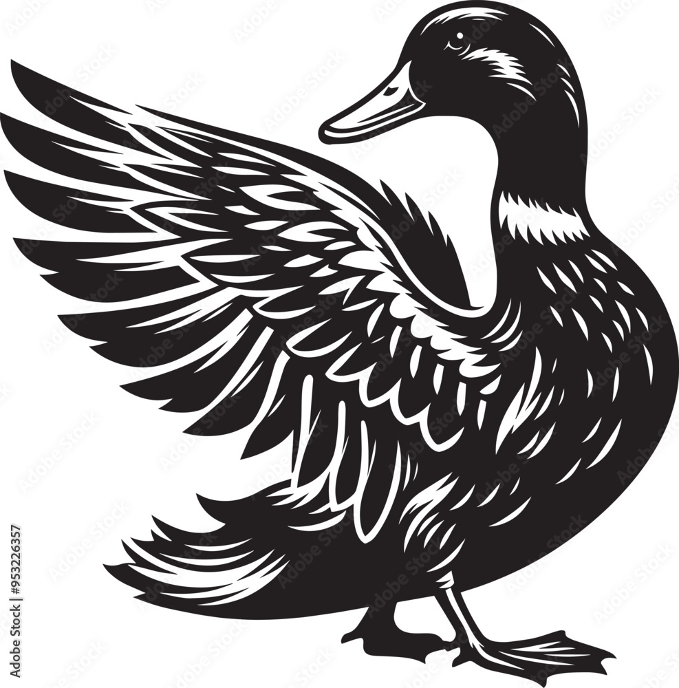 Fototapeta premium Duck Silhouette isolated on white background Minimalist duck vector illustration