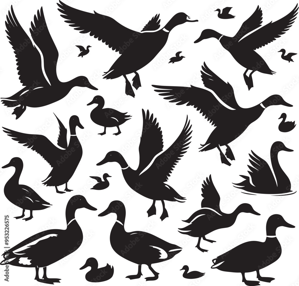 Obraz premium Duck Silhouette isolated on white background Minimalist duck vector illustration