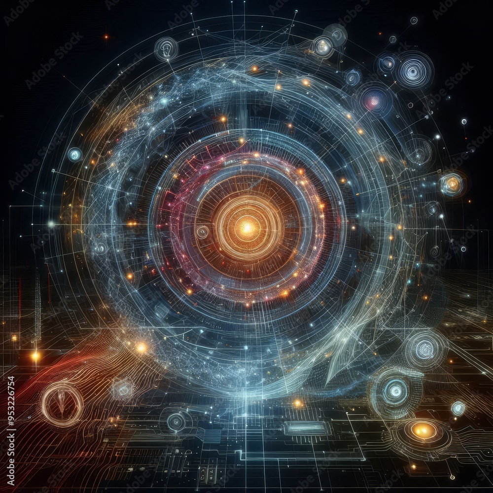 Obraz premium Digital backdround ideal for technological operations, neural networks, AI, data transmission and encryption, digital archives, audio and visual representations, scientific research 