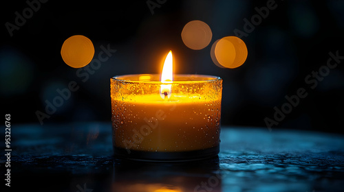 A single candle flame glows...