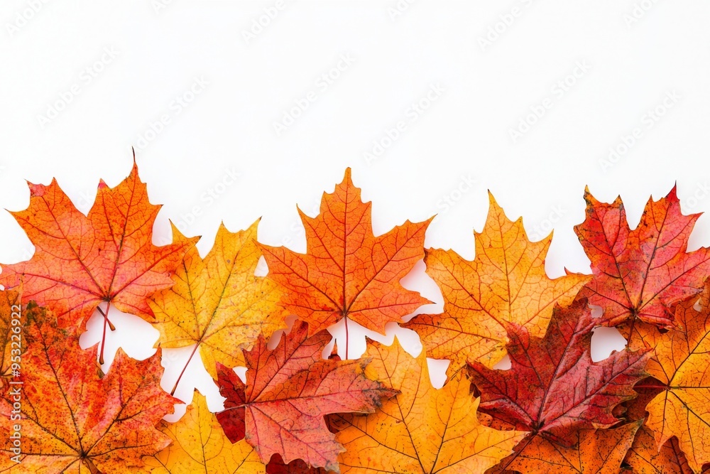Autumn Maple Leaves Flat Lay White Background created with Generative AI Autumn Maple Leaves Flat Lay White Background created with Generative AI