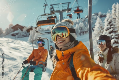 Wallpaper Mural Group of people skiing down snowy mountain slope, enjoying winter sports Torontodigital.ca