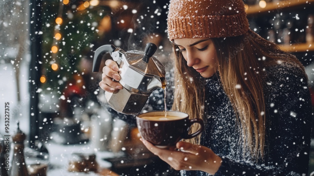 Female preparing coffee in a cafe. Female preparing coffee in a cafe.