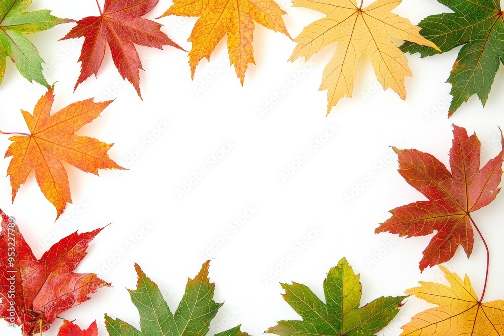 Fototapeta premium Autumn Maple Leaves Flat Lay White Background created with Generative AI