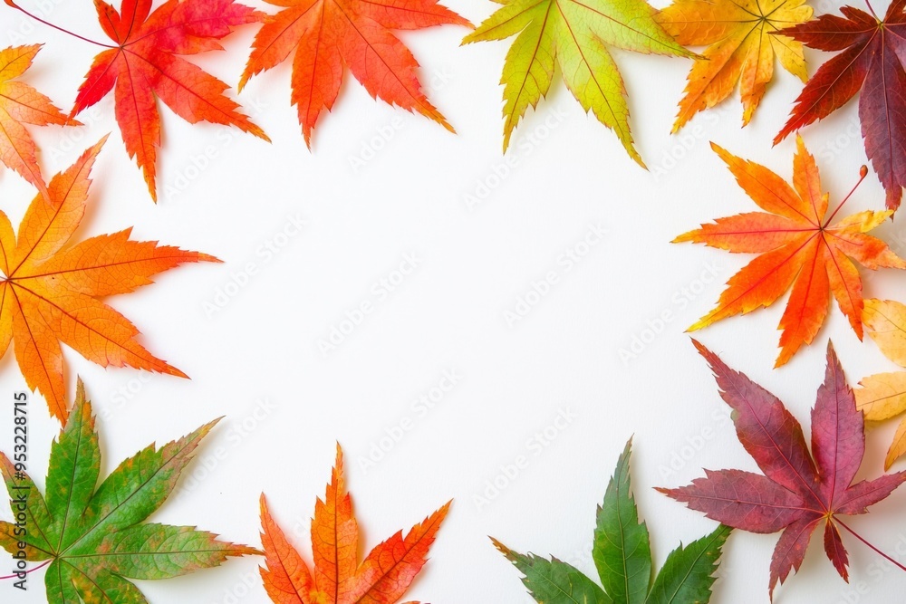 Autumn Maple Leaves Flat Lay White Background created with Generative AI Autumn Maple Leaves Flat Lay White Background created with Generative AI