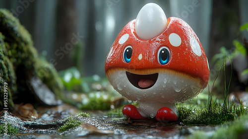 A smiling cartoon mushroom ...