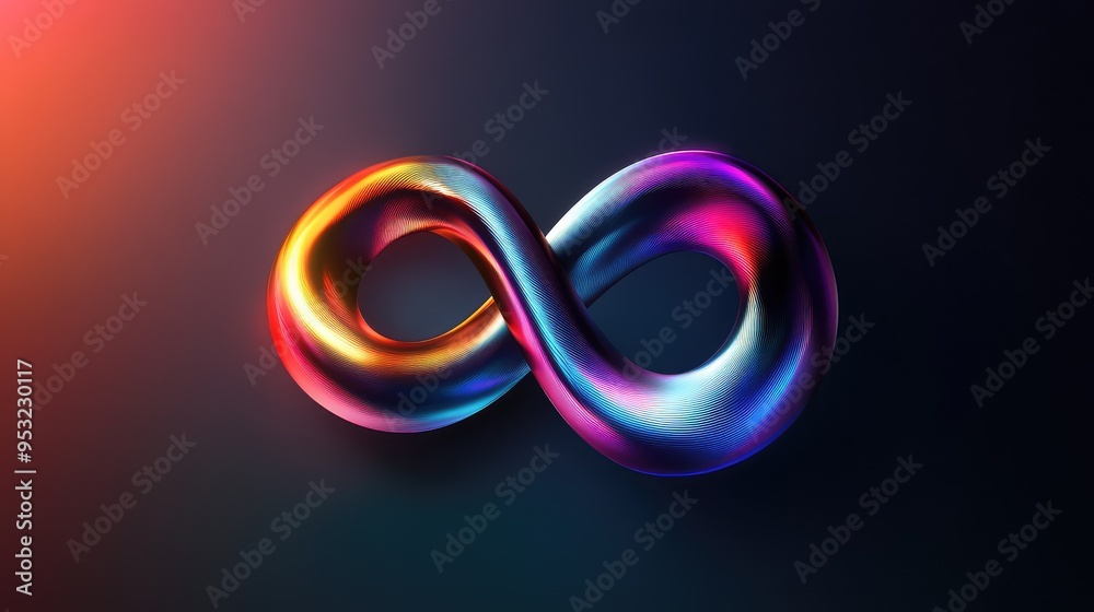 A vibrant infinity symbol with multicolored gradients, glowing in a futuristic abstract design. A vibrant infinity symbol with multicolored gradients, glowing in a futuristic abstract design.