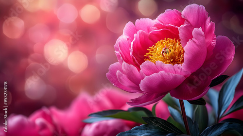 A vibrant pink peony with s...