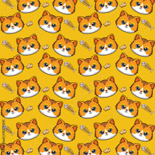 International Cat Day Seamless Pattern in cartoon vector illustration design