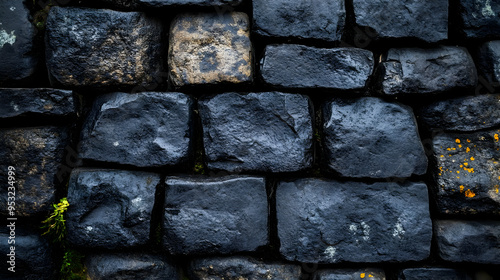 A wall made of dark, rough ...