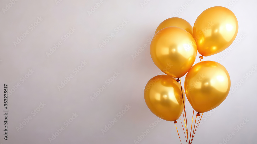 gold balloons on bright background with copy space, celebration background presentation template, highly detailed image gold balloons on bright background with copy space, celebration background presentation template, highly detailed image