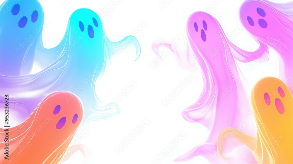 Colorful Neon Ghosts Floating in a Vibrant Halloween Display Colorful Neon Ghosts Floating in a Vibrant Halloween Display