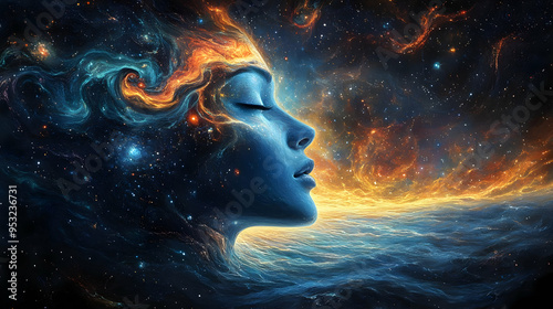 A woman's face emerging fro...