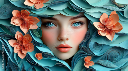 A woman's face framed by de...