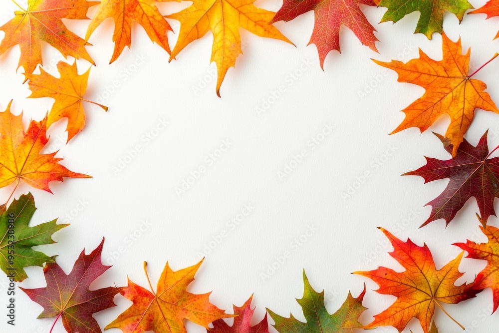 Autumn Maple Leaves Flat Lay White Background created with Generative AI Autumn Maple Leaves Flat Lay White Background created with Generative AI