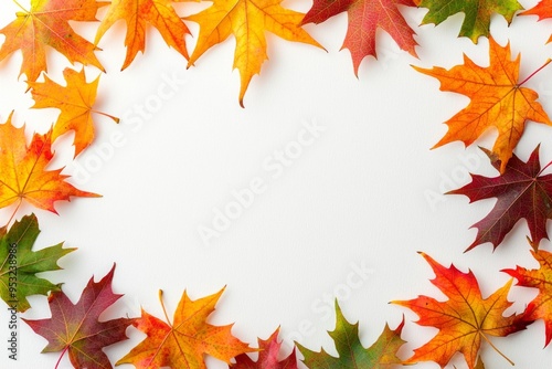 Autumn Maple Leaves Flat Lay White Background created with Generative AI