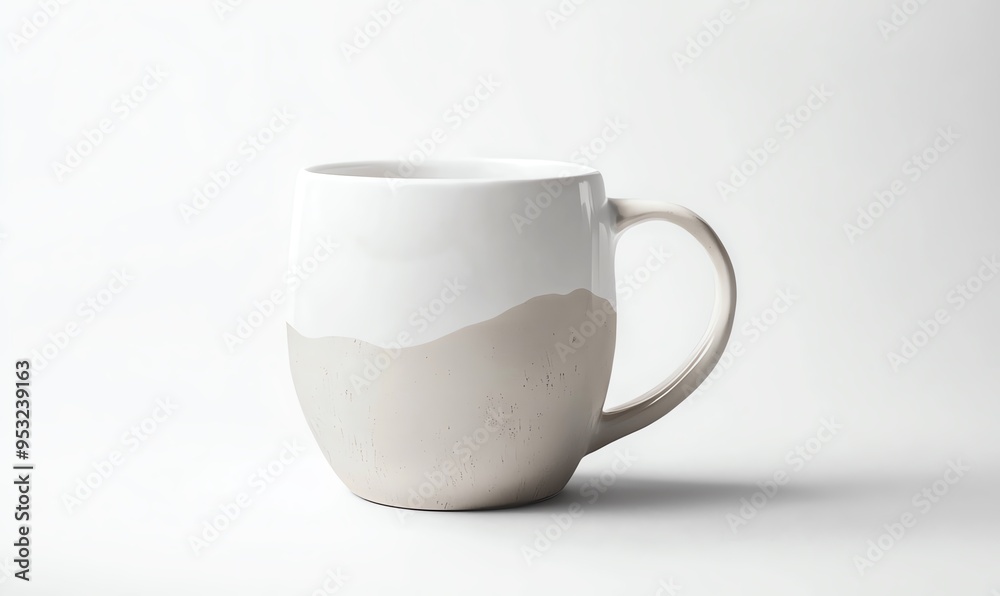 Fototapeta premium White and beige ceramic mug isolated on white background.
