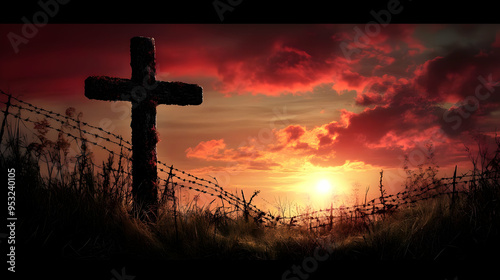 A wooden cross stands tall ...