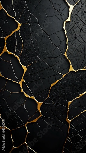 Luxury black background with cracks filled with gold.