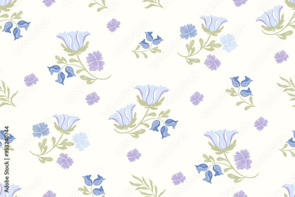 Floral pattern seamless minimal embroidery texture blue flower motifs. Vintage watercolour brush style vector illustration design hand drawn . Floral pattern seamless minimal embroidery texture blue flower motifs. Vintage watercolour brush style vector illustration design hand drawn .