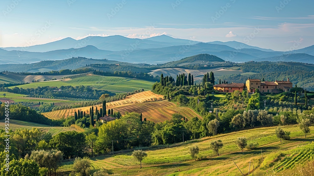Tuscan Landscape with Farmhouse and Rolling Hills Tuscan Landscape with Farmhouse and Rolling Hills