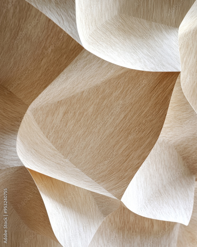 Abstract paper folds in beige tones, creating smooth wavy patterns and a minimalist texture. Suitable for design, decor, and creative art projects.