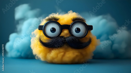 A yellow fluffy ball with a...